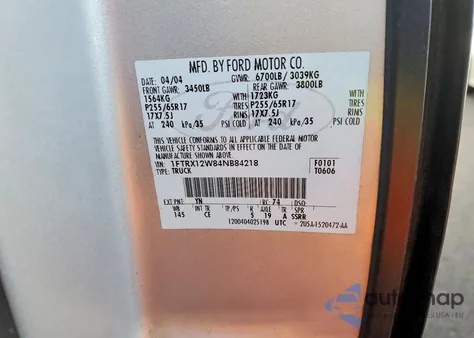 2004 Ford F150 z USA, uszkodzony, nr VIN 1FTRX12W84NB84218